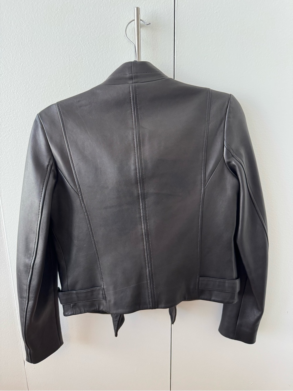 Theory Black Leather Asymmetrical Zip Jacket - Picture 4 of 5